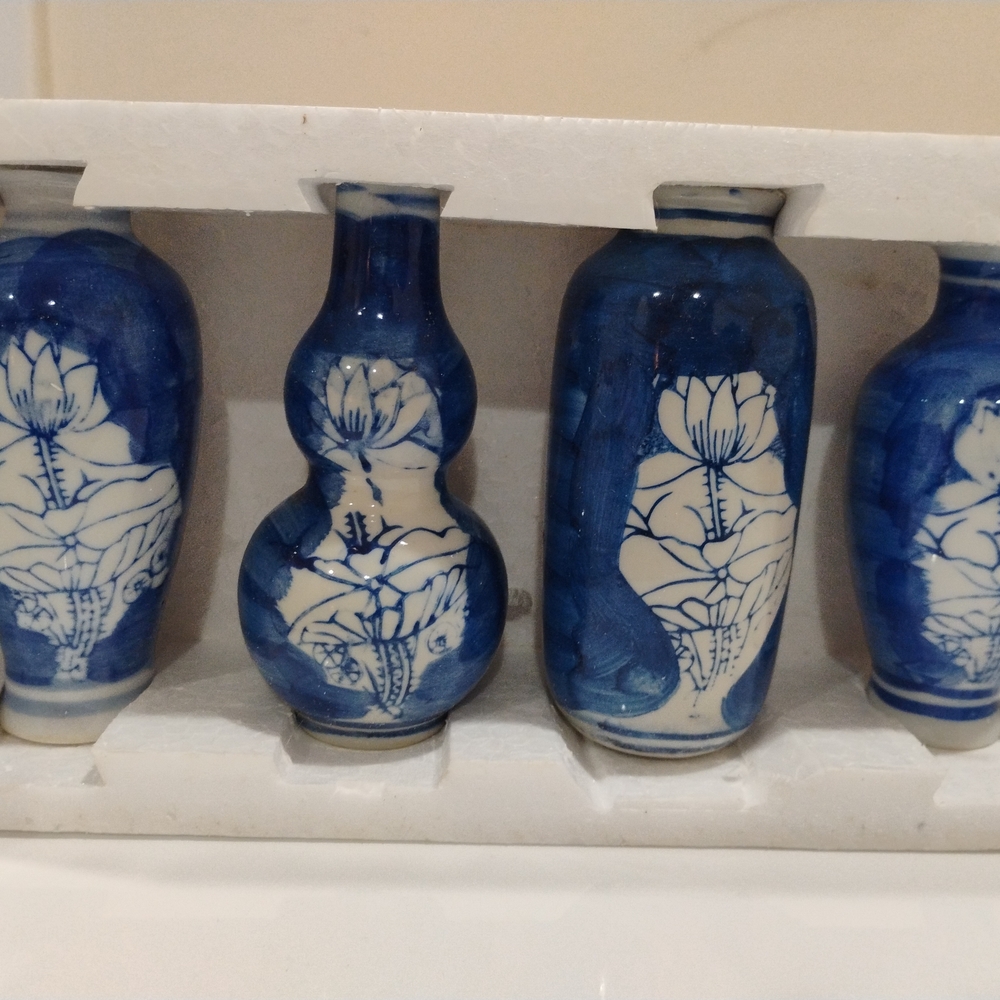 Blue and White Floral Porcelain Vase Set - Home Accents